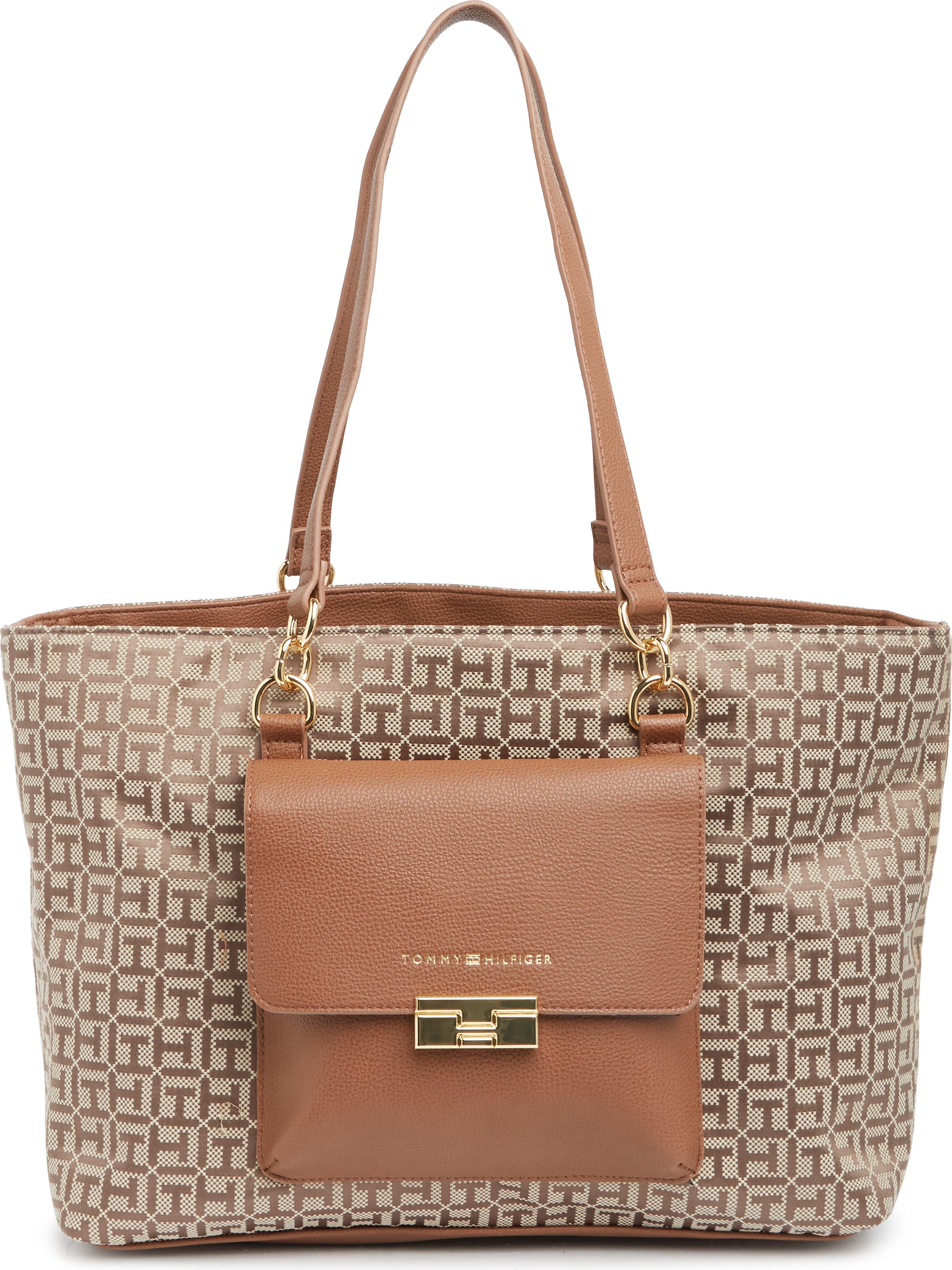 Beige Tommy Hilfiger Logo Satchel Bag Handbag Purse Brown Beige Tommy Hilfiger Logo Satchel Bag Handbag Purse Brown